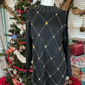 Vintage Black Sweater with Colorful Gem Accents